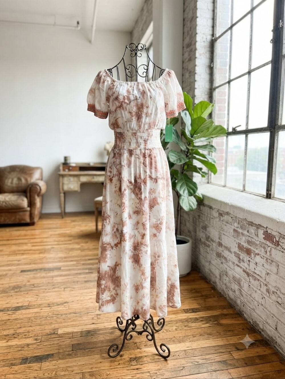 VENUS Cream Maxi Dress with Blush Brown Floral Print